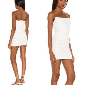 Superdown Sonya Bustier Mesh Dress White Corset Mini Dress Ruching XS Bridal